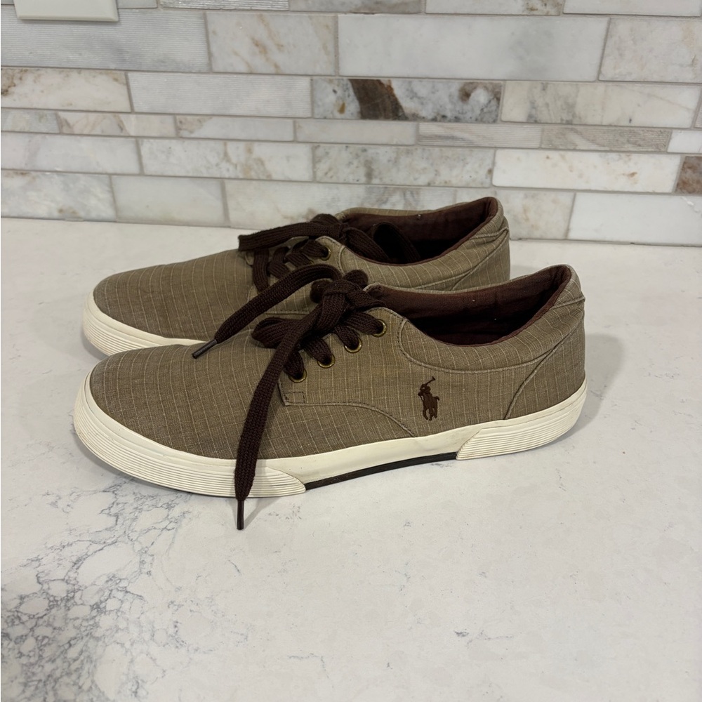 Polo by Ralph Lauren Men's Canvas Brown Tan Sneakers Size 10.5 Padded Insole